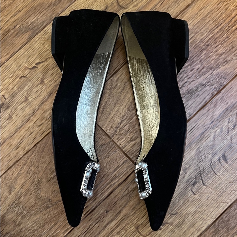 Kate Spade Black Flats with Pearl Embellished Buckle Size 9.5 - Picture 3 of 6